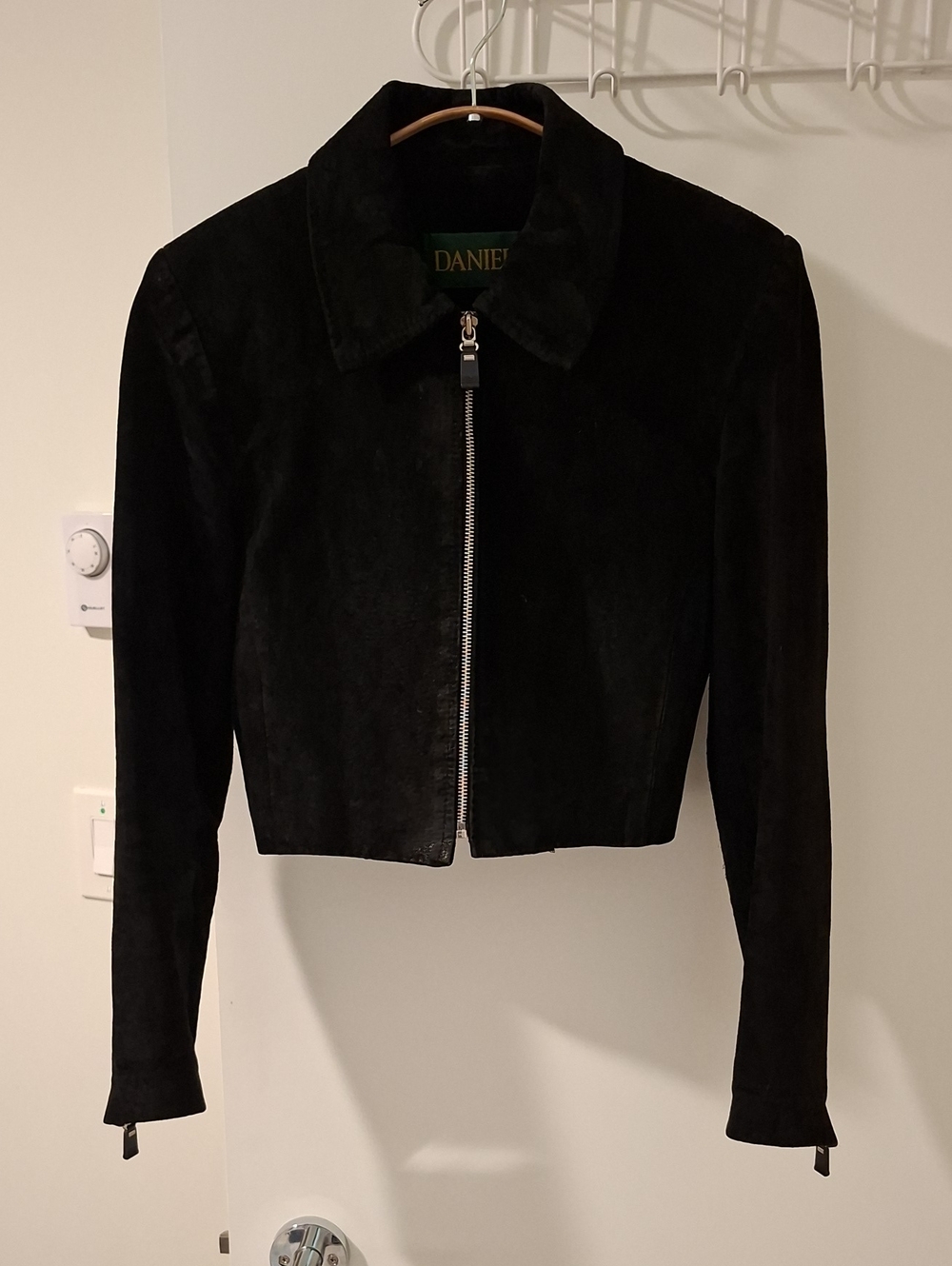Vintage Danier Black Genuine Suede Cropped 90's Biker-style Jacket (Size XS)